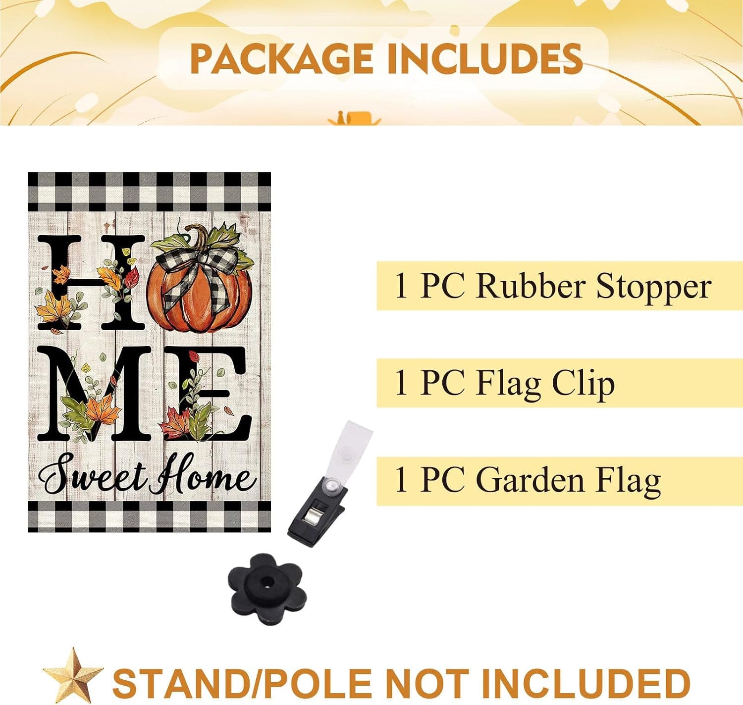 Fall Pumpkin Garden Flag 12.5X18 Inch Double Sided Fall Autumn Thanksgiving Day Home Sweet Home Small Garden Flag Burlap Flag for Yard Lawn Patio Outdoor outside Decor
