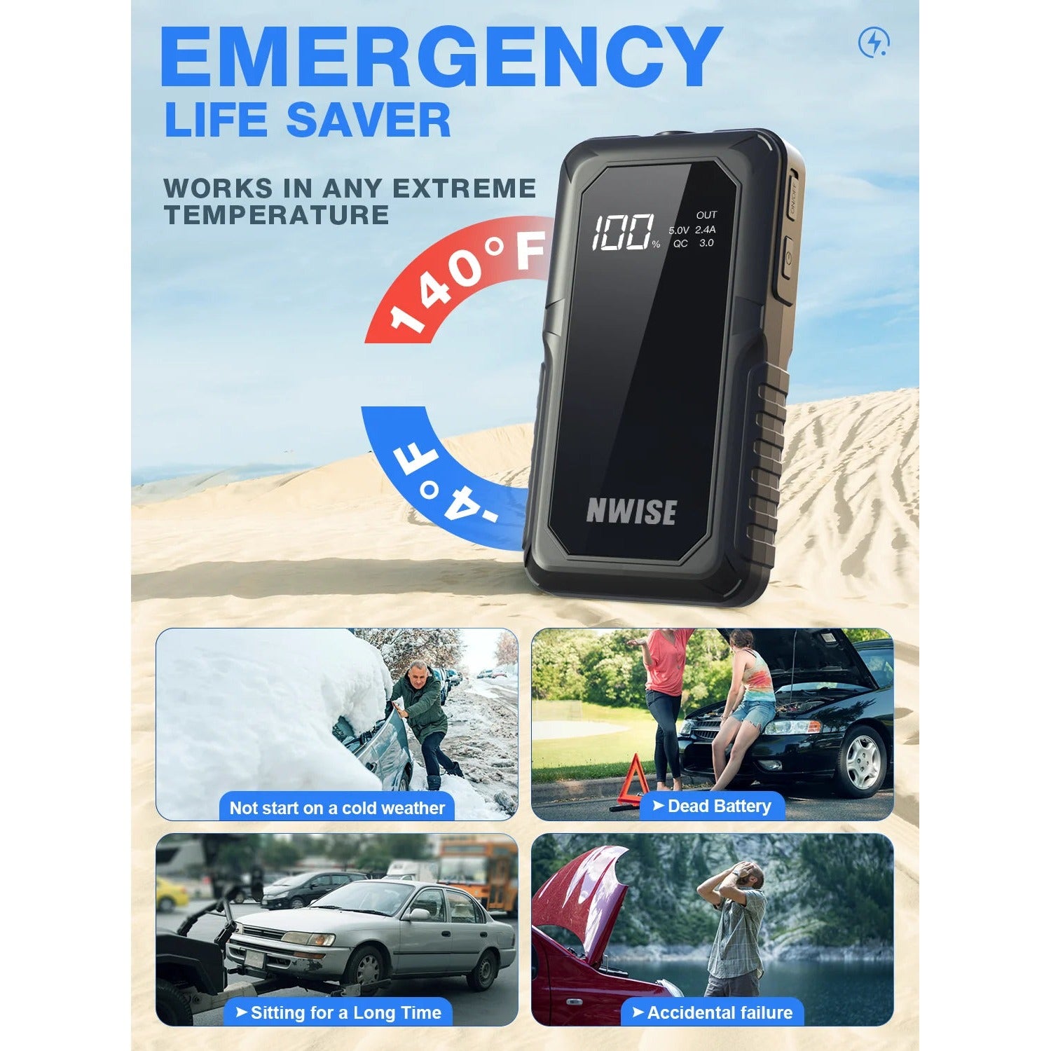 1600A Jump Starter with QC3.0 Fast Charging