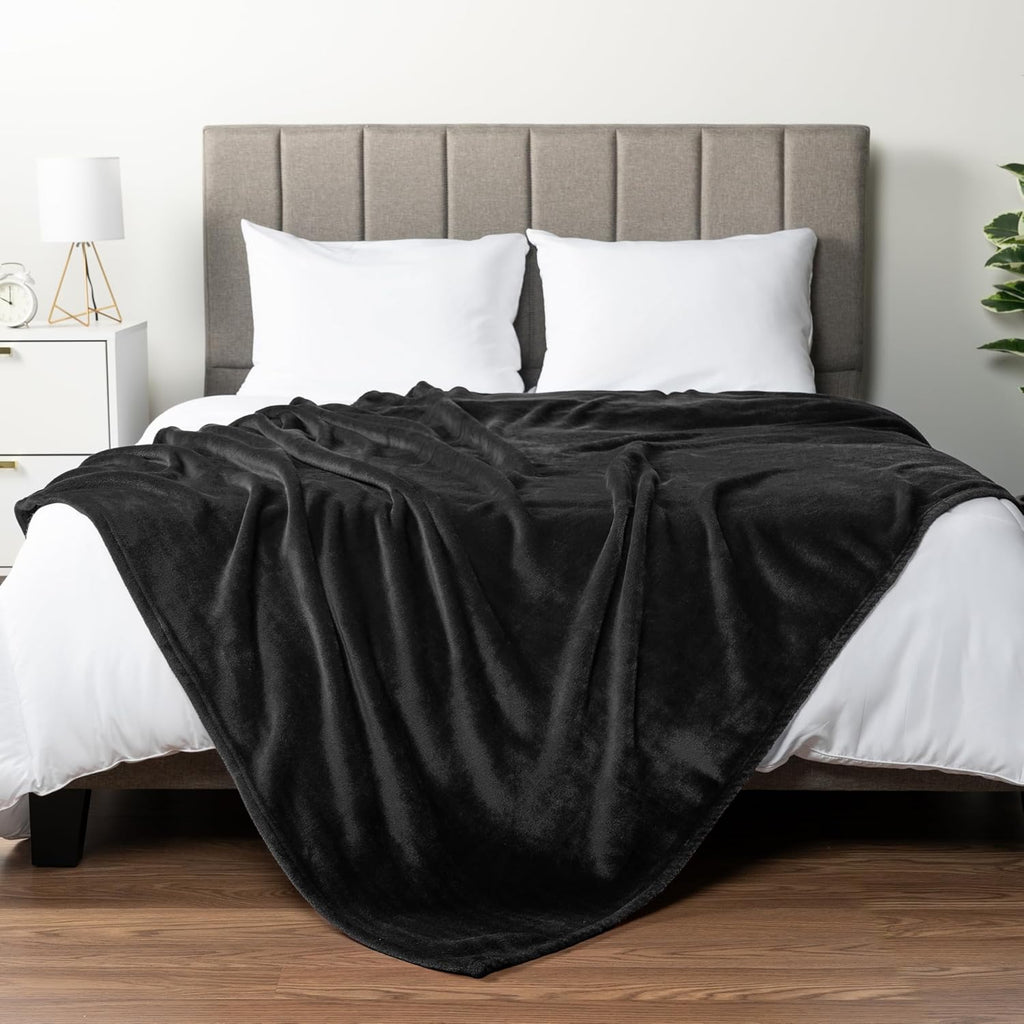 Black Fleece Bed Blanket Queen Size, Super Soft Fuzzy Flannel Throw for Couch Sofa, Luxury Plush Microfiber Large Throw Blanket Queen Bed, Home Cozy Velvet Gift Blanket, 90X90