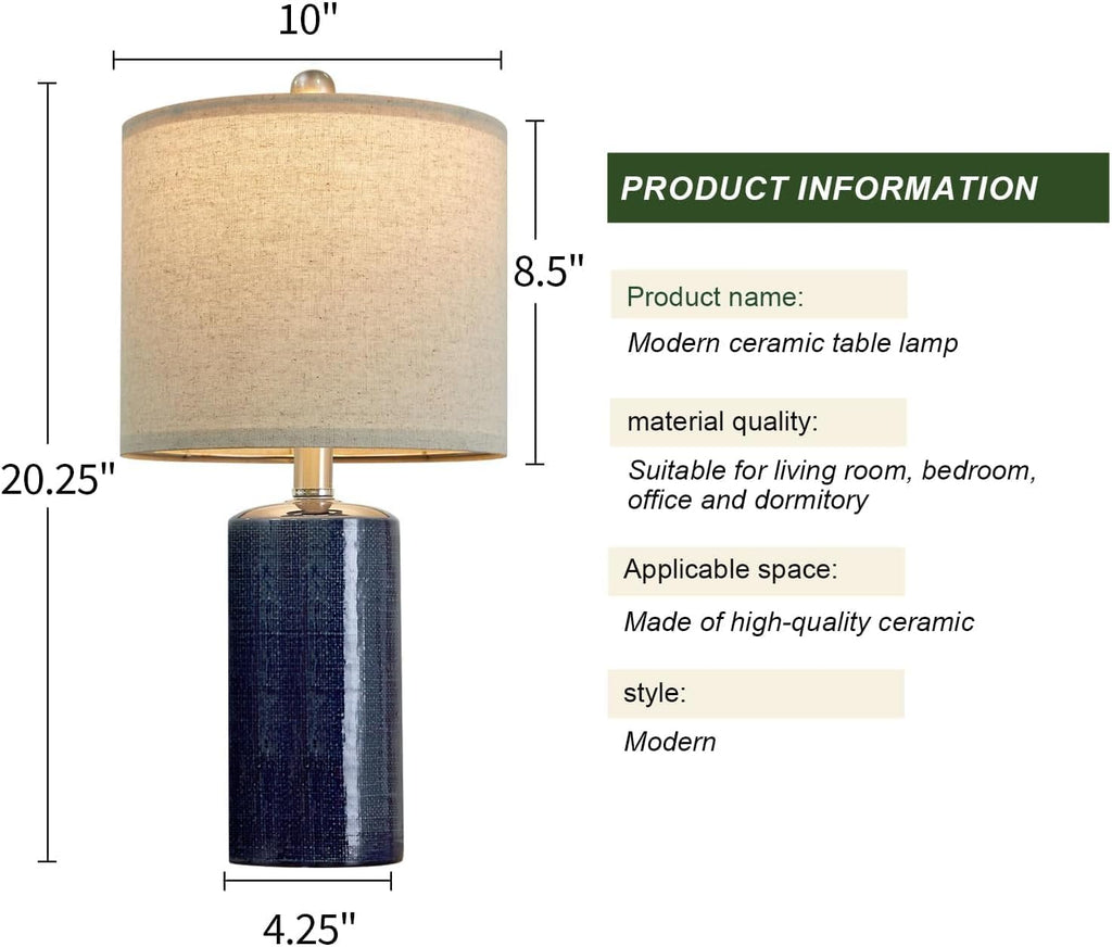 Small Table Lamps Set of 2 for Living Room 20.25" Blue Lamps Bedside Lamps