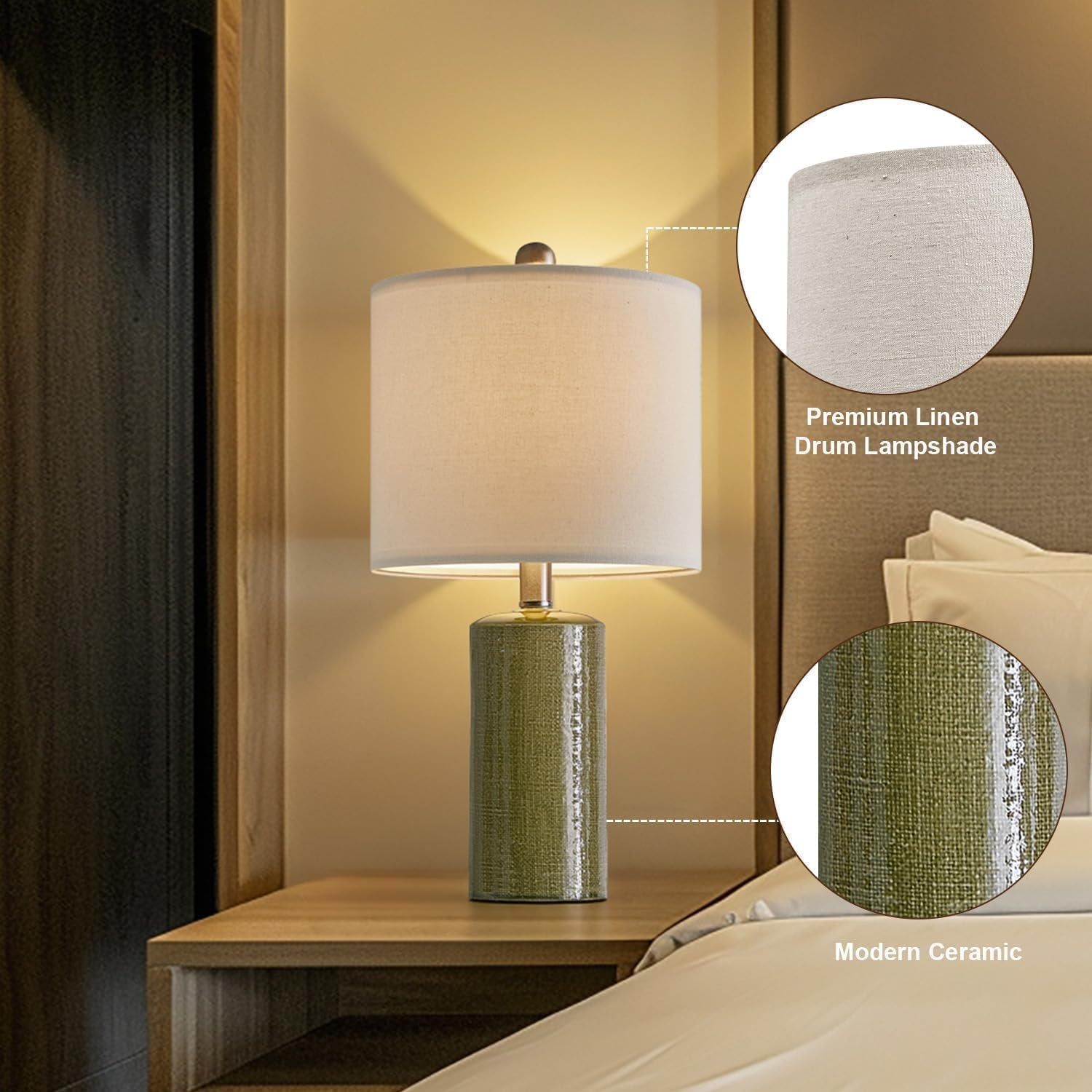 20.25" Small Table Lamps Set of 2 Modern Ceramic Lamps for Living Room