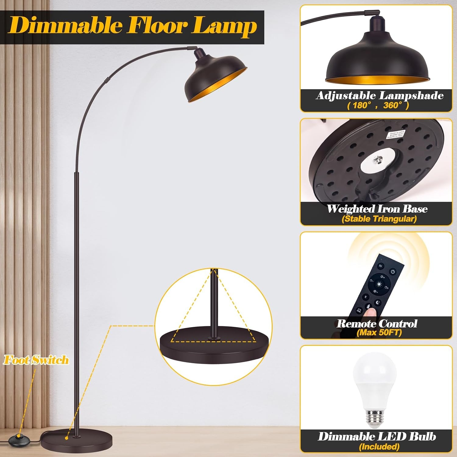 Arc Floor Lamps Bronze, Standing Lamps for Living Room Reading Lamps 70”