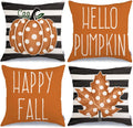Fall Decor Pillow Covers 16X16 Set of 4 Polka Dots Pumpkin Maple Leaf Happy Fall Outdoor Stripes Decorative Throw Pillows Farmhouse Orange Thanksgiving Cushion Case for Couch Sofa