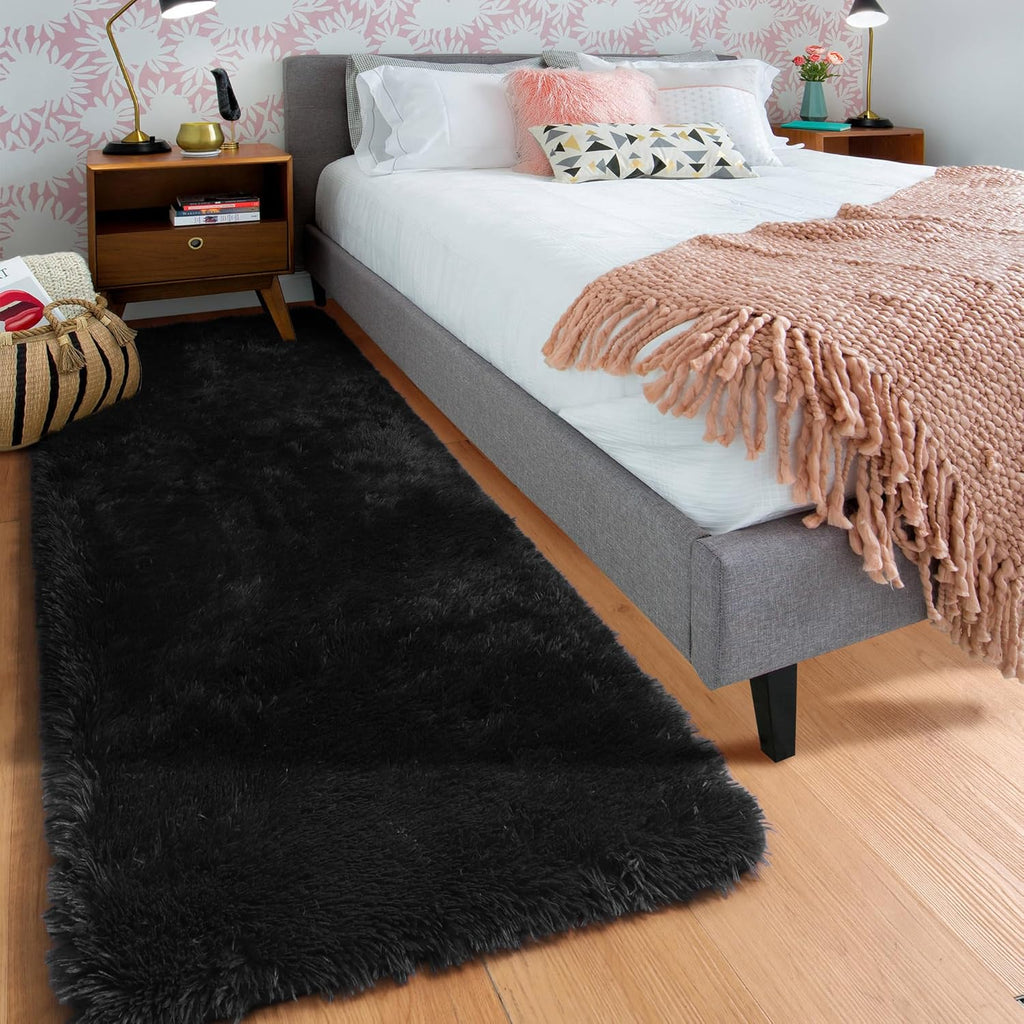 Black Runner Rugs for Bedroom Hallway, Fluffy 2X6 Bedside Soft Area Rug