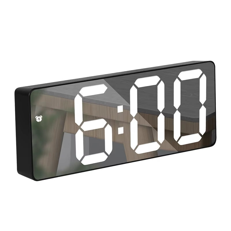 Smart Alarm Clock Bedside Table Led Alarm Clock Digital Children'S Electronic Alarm Clock Curved Screen Mirror Temperature