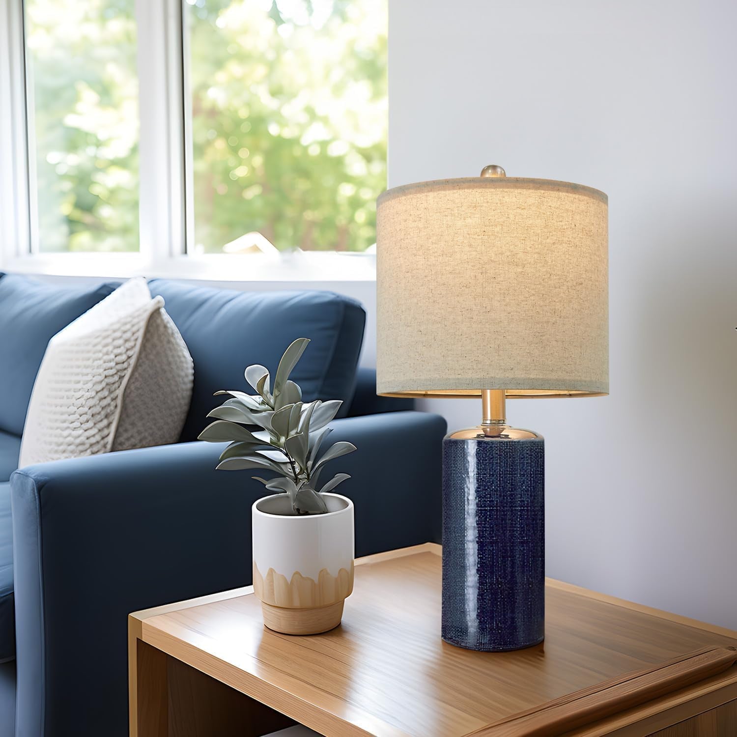 Small Table Lamps Set of 2 for Living Room 20.25" Blue Lamps Bedside Lamps