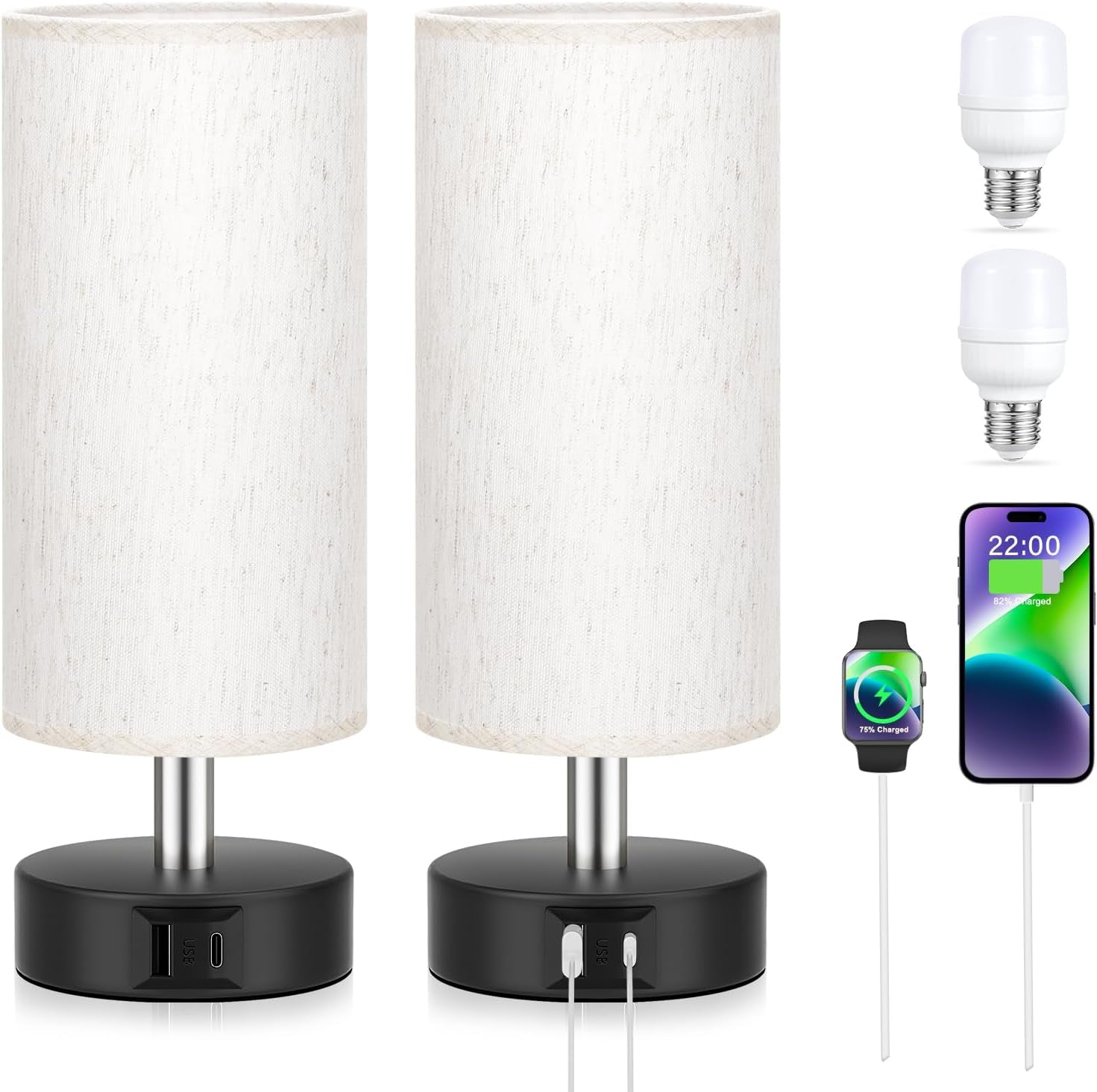 Small Table Lamps for Bedroom Set of 2 - Touch Lamps with 3 Way Dimmable