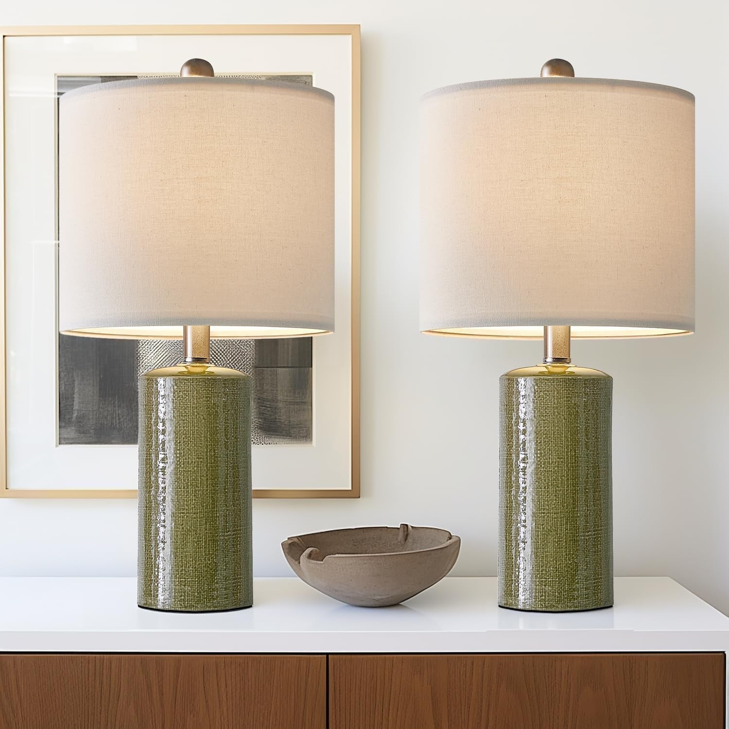 20.25" Small Table Lamps Set of 2 Modern Ceramic Lamps for Living Room