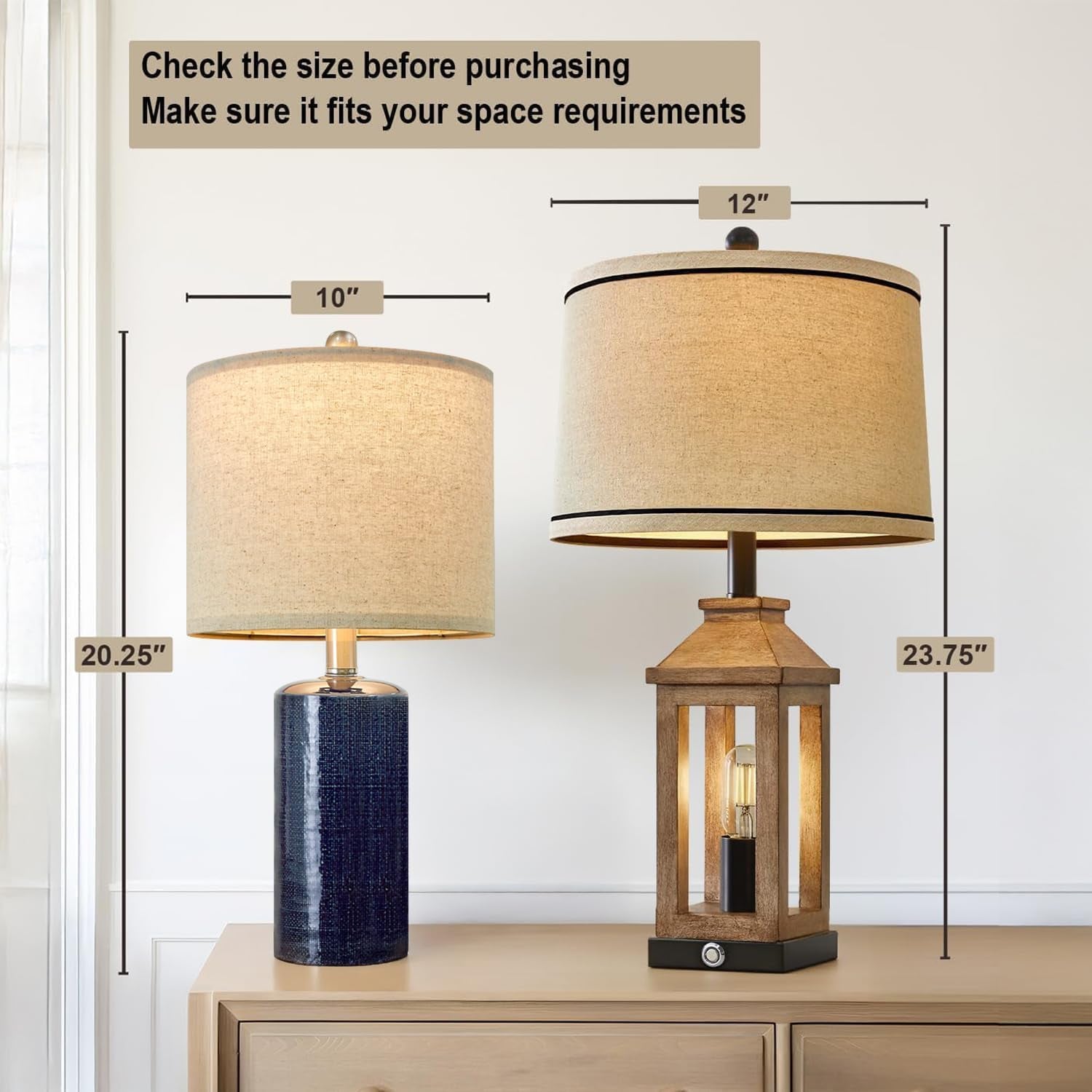 Small Table Lamps Set of 2 for Living Room 20.25" Blue Lamps Bedside Lamps
