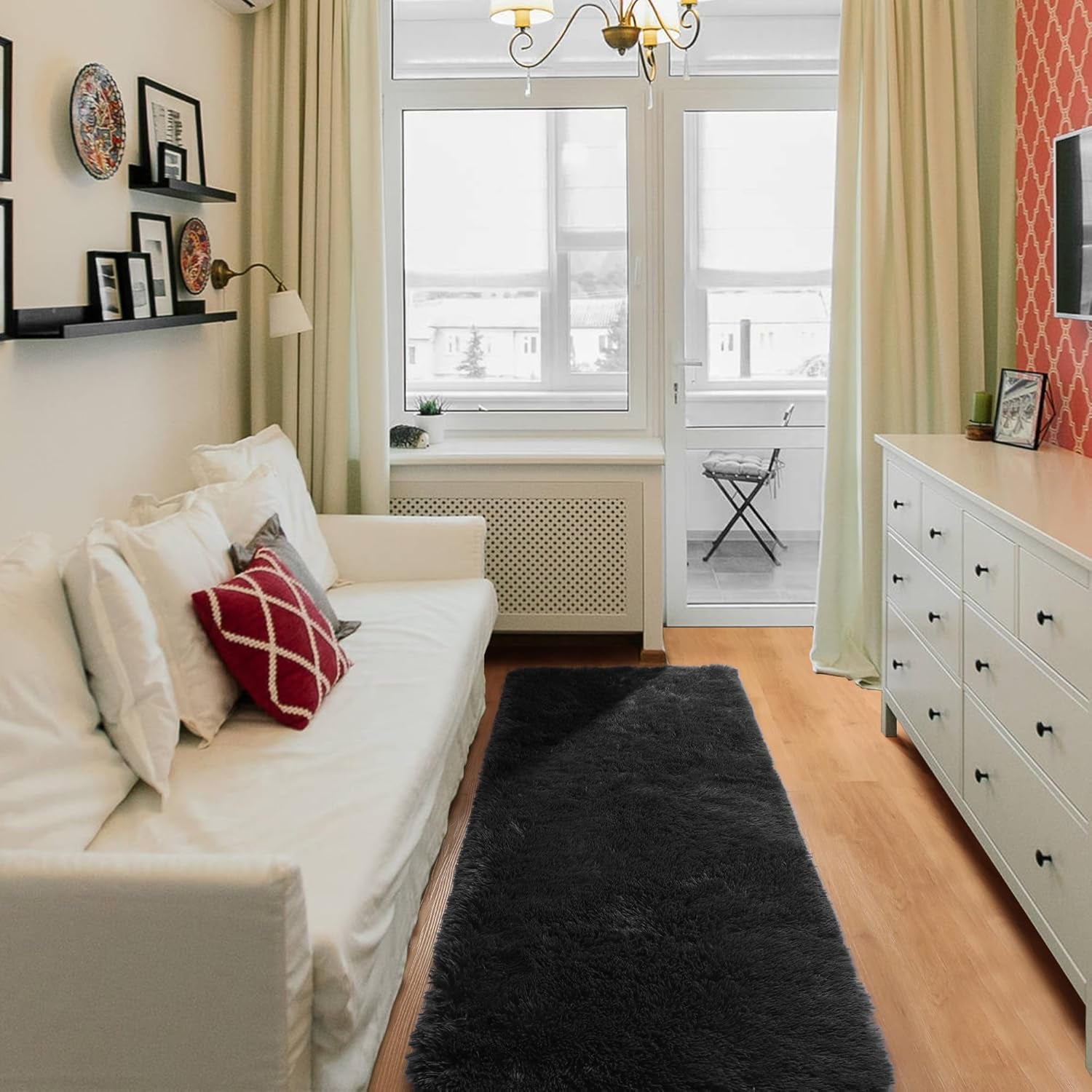 Black Runner Rugs for Bedroom Hallway, Fluffy 2X6 Bedside Soft Area Rug