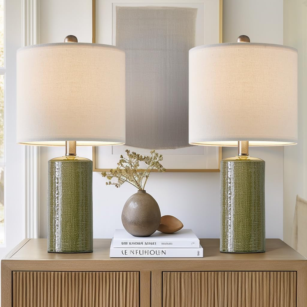 20.25" Small Table Lamps Set of 2 Modern Ceramic Lamps for Living Room