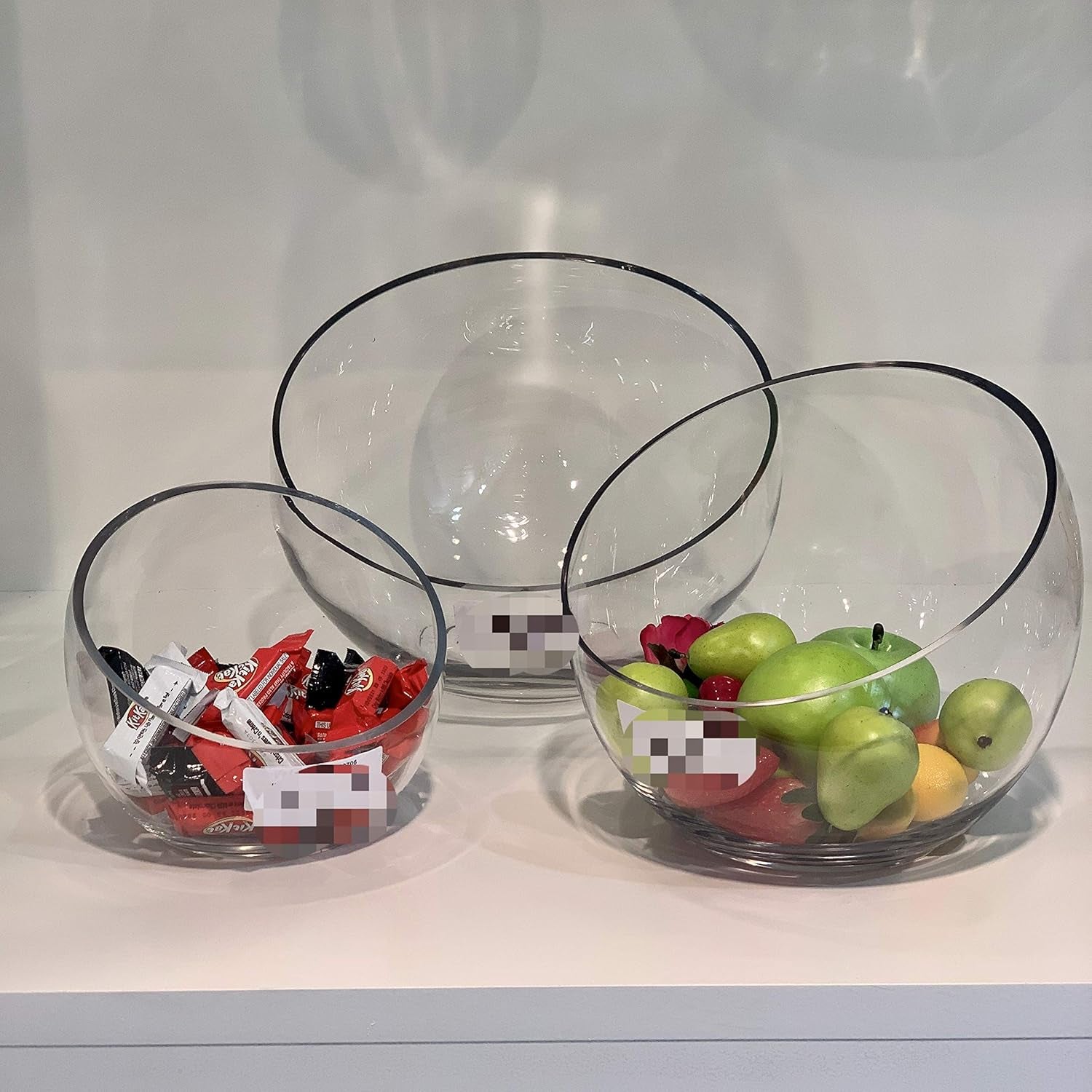 Clear Slant Cut Bowl Glass Vase, Glass Terrarium, Candy Dish, Glassware, Slant Cut, 7" Width, 6" Height (1 Piece)