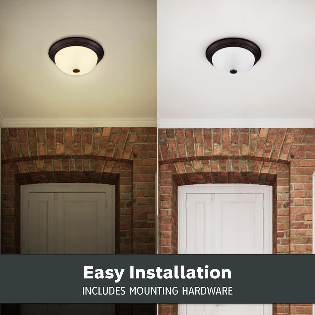 Reedley 2-Lights Flush Mount Ceiling Light, 11 Inch Lighting Fixture for Kitchen, Bedroom, Bathroom, and Hallway, Oil Rubbed Bronze with Etched Glass, 1257S-ORB-W