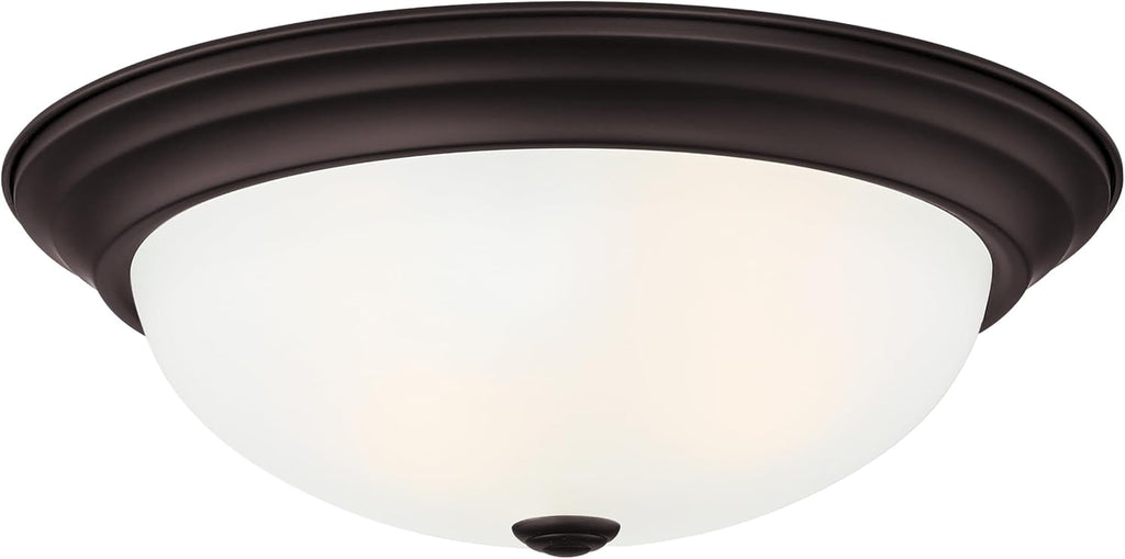 Reedley 2-Lights Flush Mount Ceiling Light, 11 Inch Lighting Fixture for Kitchen, Bedroom, Bathroom, and Hallway, Oil Rubbed Bronze with Etched Glass, 1257S-ORB-W
