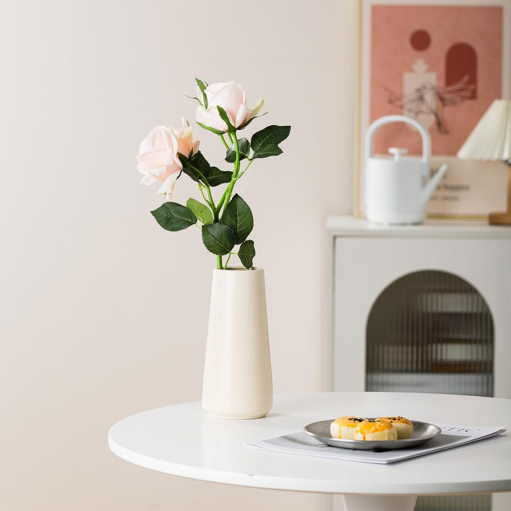 Simple Boho Ceramic Flower Vase for Home Decor (Beige,Big)