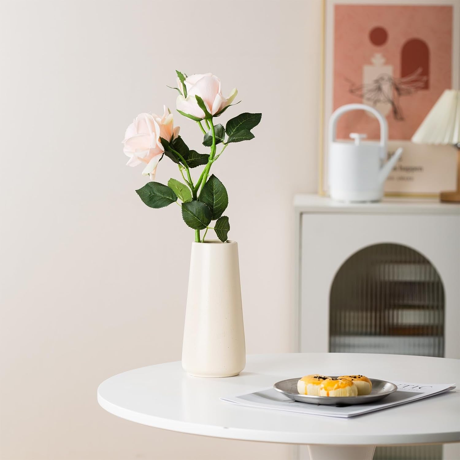 Simple Boho Ceramic Flower Vase for Home Decor (Beige,Big)