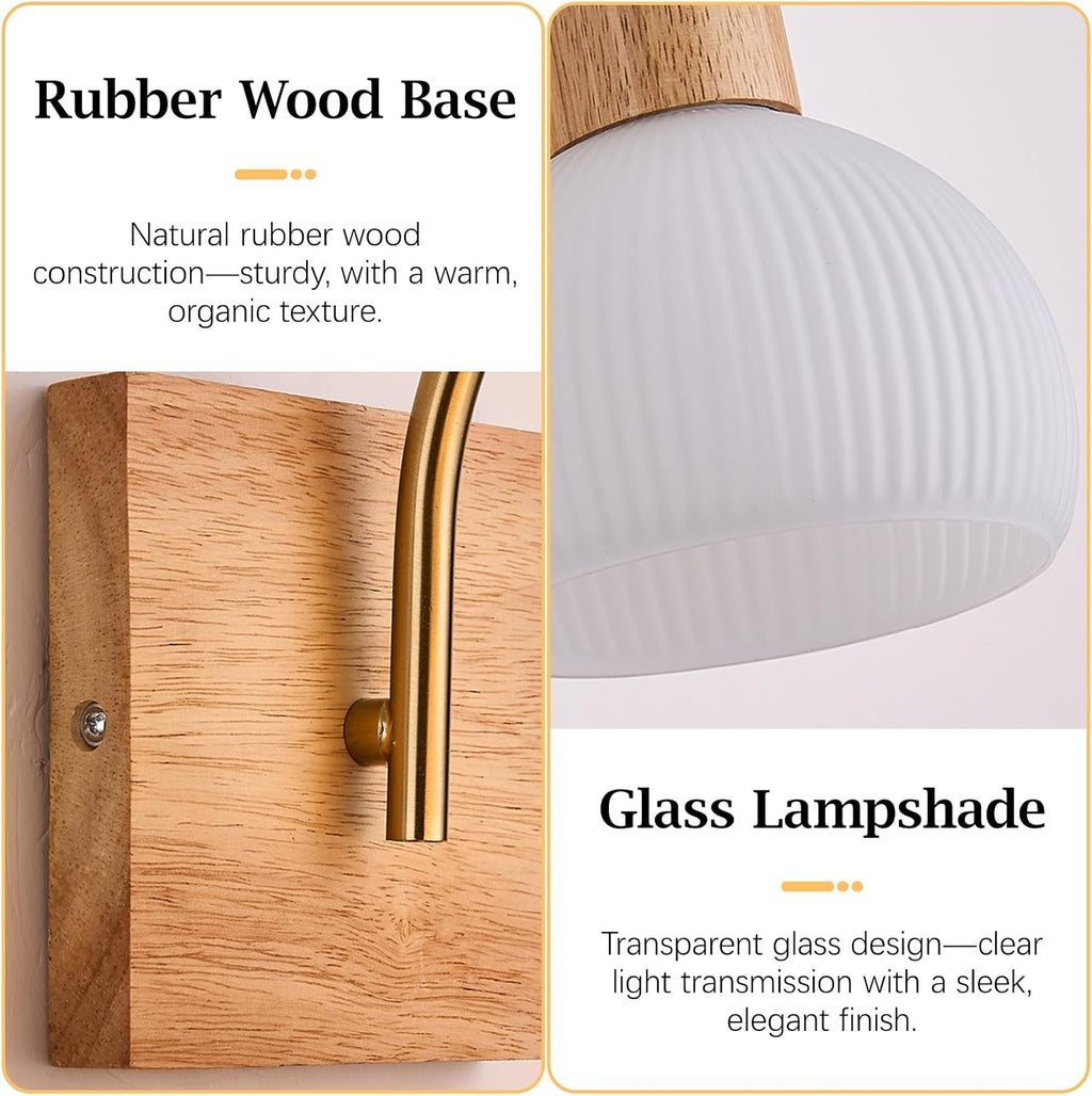 Globe Milk White Glass Wall Lamp Nordic Solid Wood Wall Sconce Adjustable Bedroom Bedside Reading Lighting, Modern Retro Half Globe Wooden Home Decor Lighting Fixture for Loft Living Room