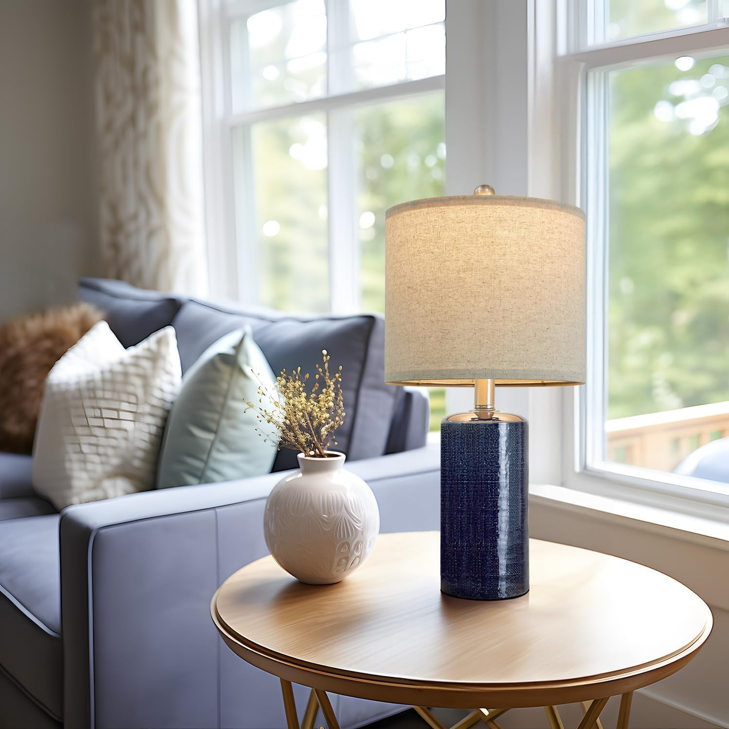 Small Table Lamps Set of 2 for Living Room 20.25" Blue Lamps Bedside Lamps