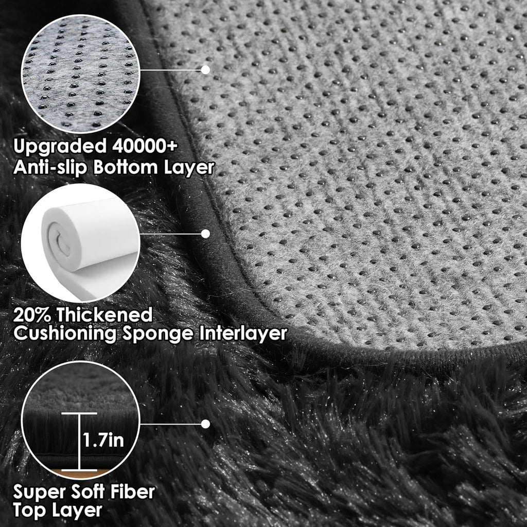 Black Runner Rugs for Bedroom Hallway, Fluffy 2X6 Bedside Soft Area Rug