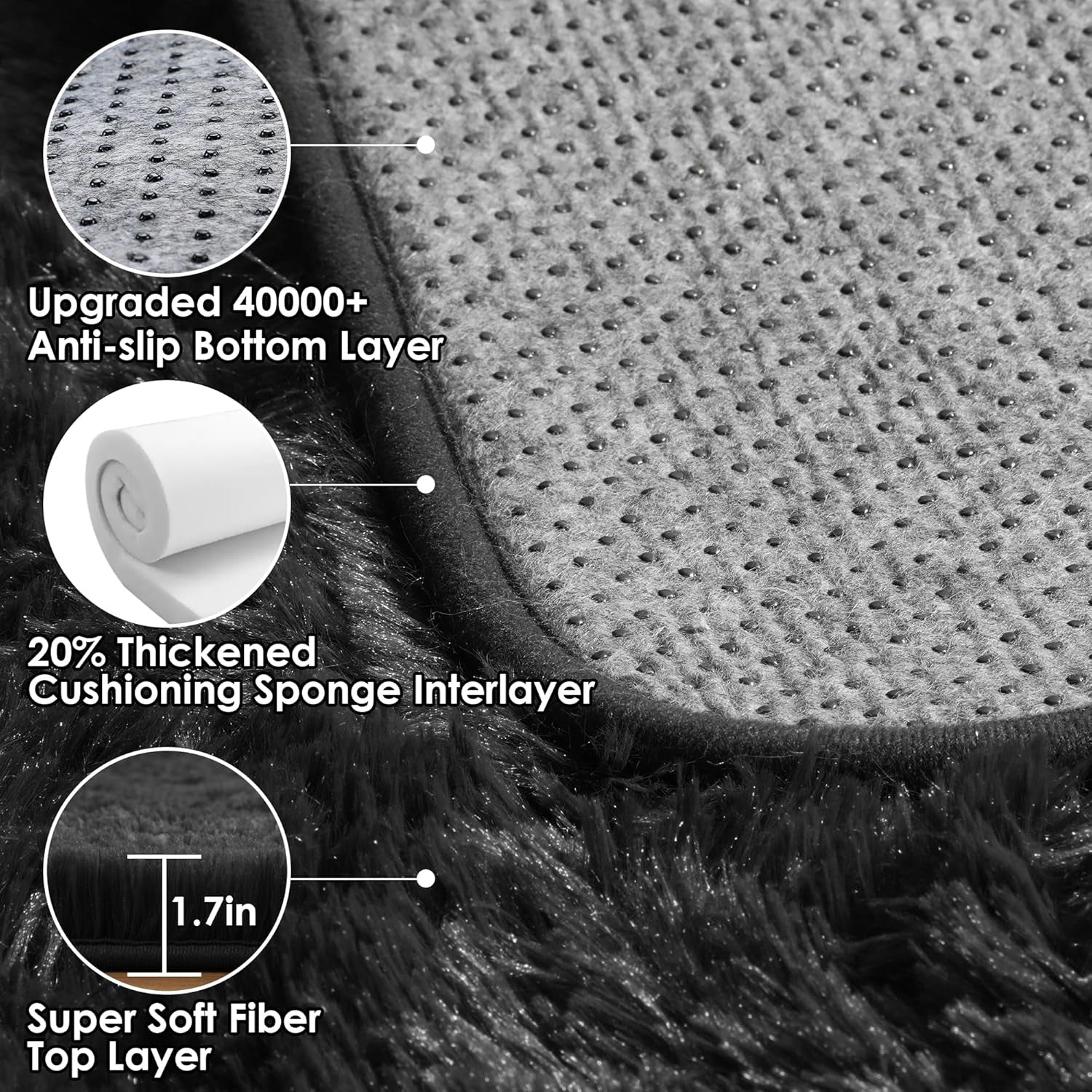 Black Runner Rugs for Bedroom Hallway, Fluffy 2X6 Bedside Soft Area Rug