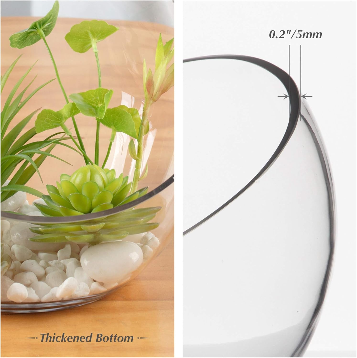 Clear Slant Cut Bowl Glass Vase, Glass Terrarium, Candy Dish, Glassware, Slant Cut, 7" Width, 6" Height (1 Piece)