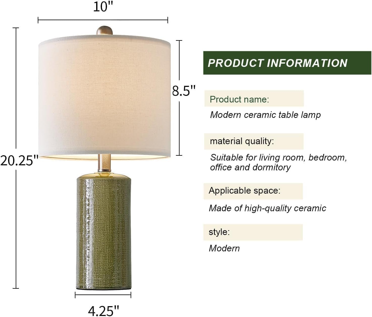 20.25" Small Table Lamps Set of 2 Modern Ceramic Lamps for Living Room
