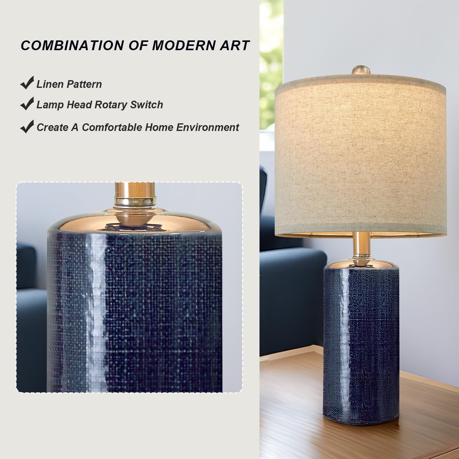 Small Table Lamps Set of 2 for Living Room 20.25" Blue Lamps Bedside Lamps