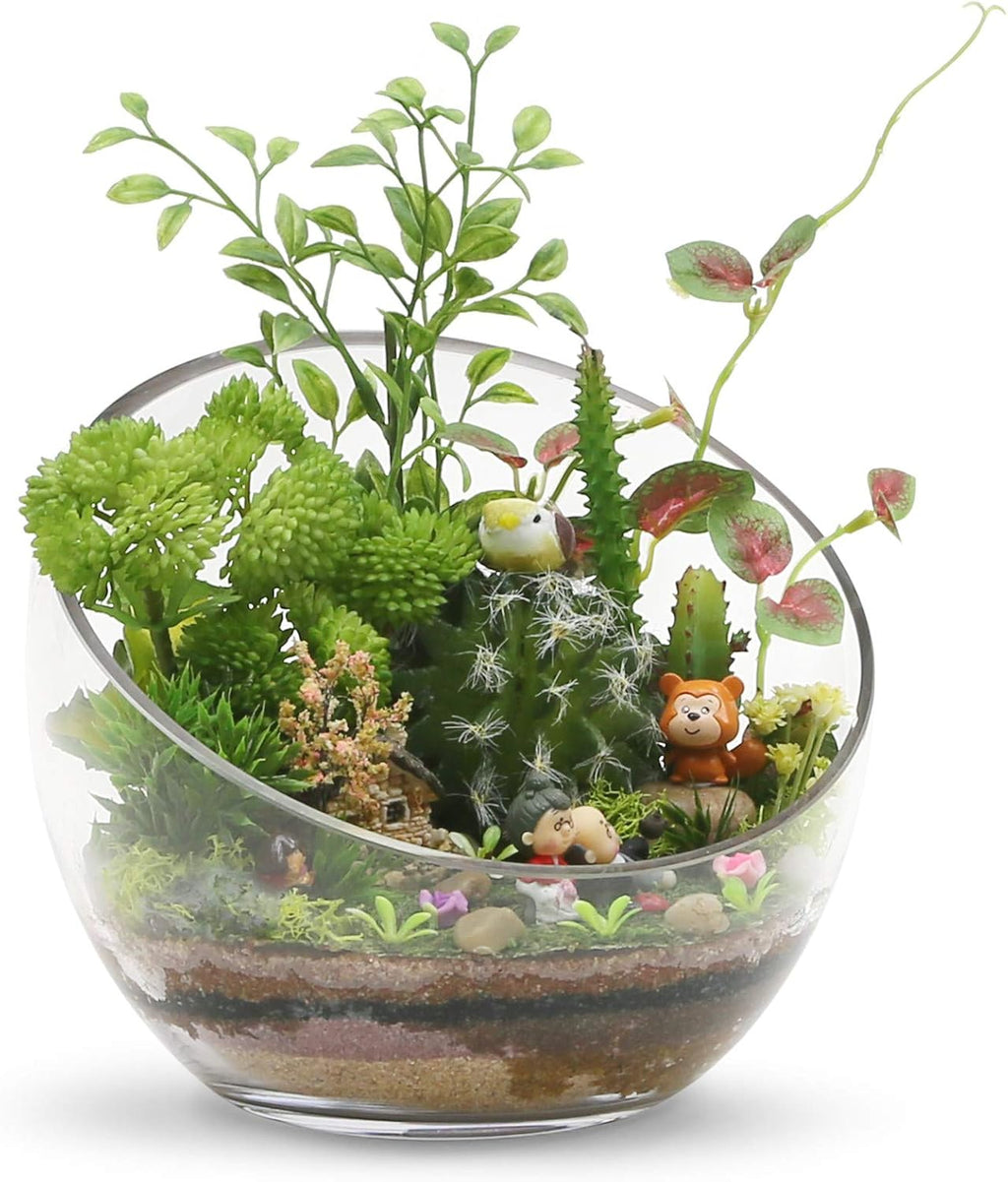 Clear Slant Cut Bowl Glass Vase, Glass Terrarium, Candy Dish, Glassware, Slant Cut, 7" Width, 6" Height (1 Piece)