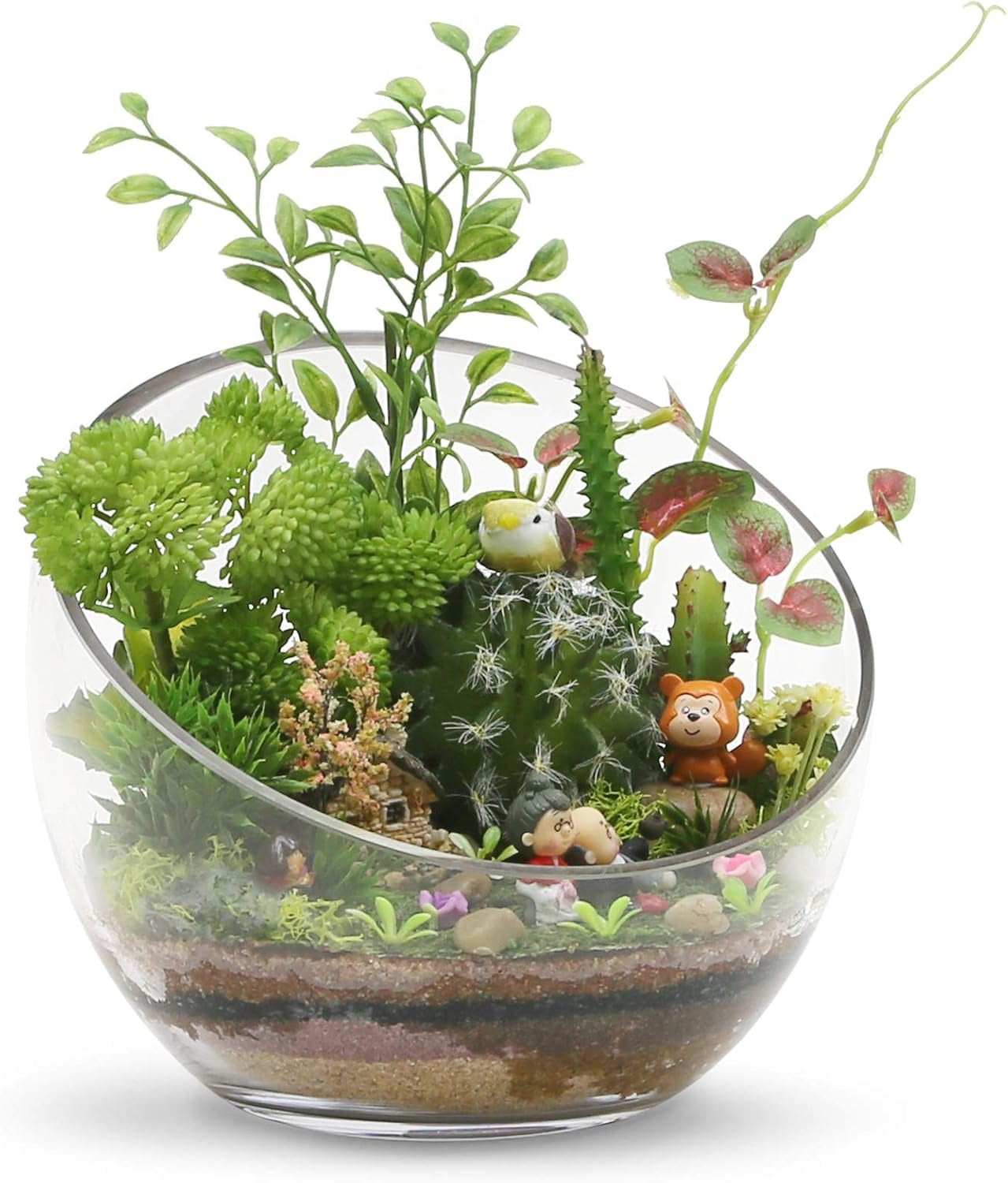 Clear Slant Cut Bowl Glass Vase, Glass Terrarium, Candy Dish, Glassware, Slant Cut, 7" Width, 6" Height (1 Piece)