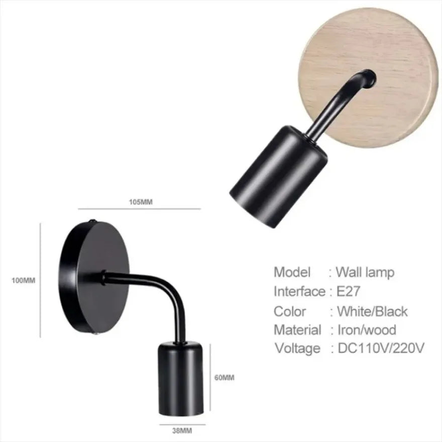 Retro E27 Wall Lamp Wrought Iron Wooden Modern Minimalist Lighting Fixture Living Room Bedroom Study Corridor Indoor Lighting
