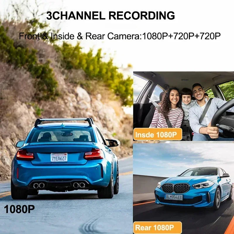 3-Channel Dash Cam, 1080p Front, Interior and Rear