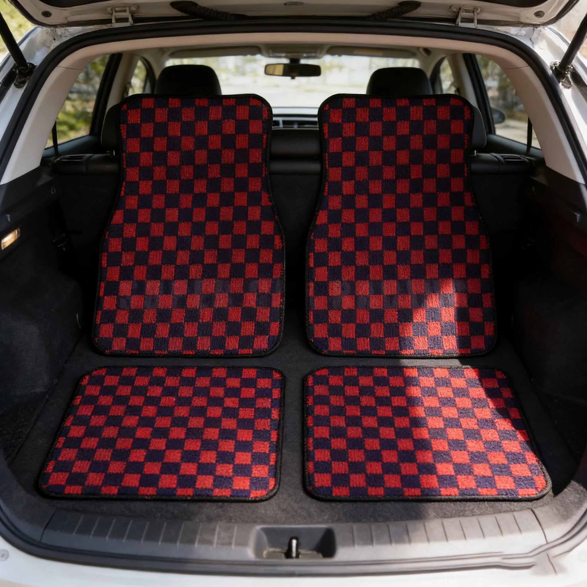 JDM Checkered Plush Floor Mats, 4 Piece Set