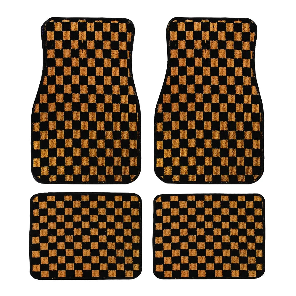 JDM Checkered Plush Floor Mats, 4 Piece Set
