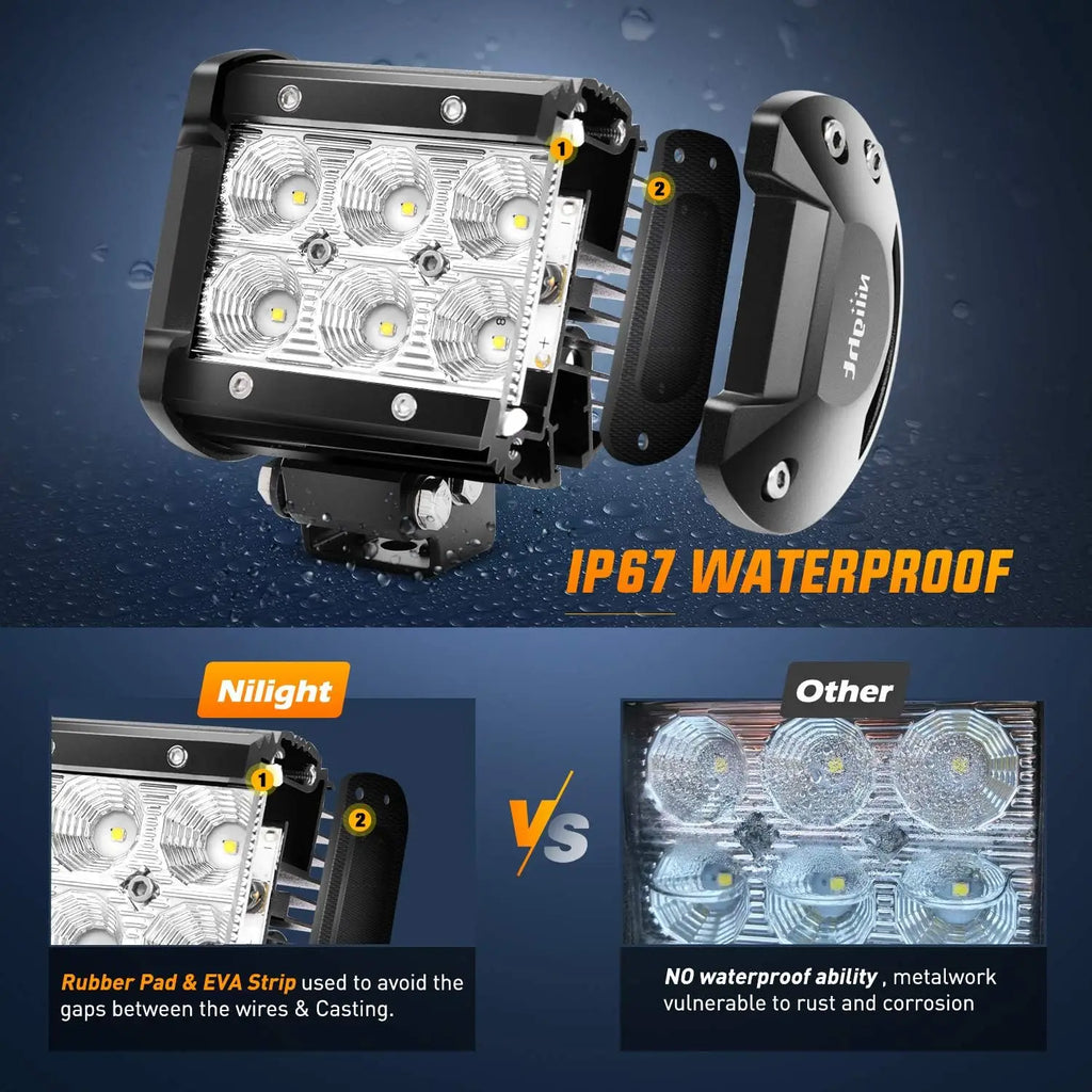 Nilight 4 Inch LED Pods, 4 Pack Flood Beam