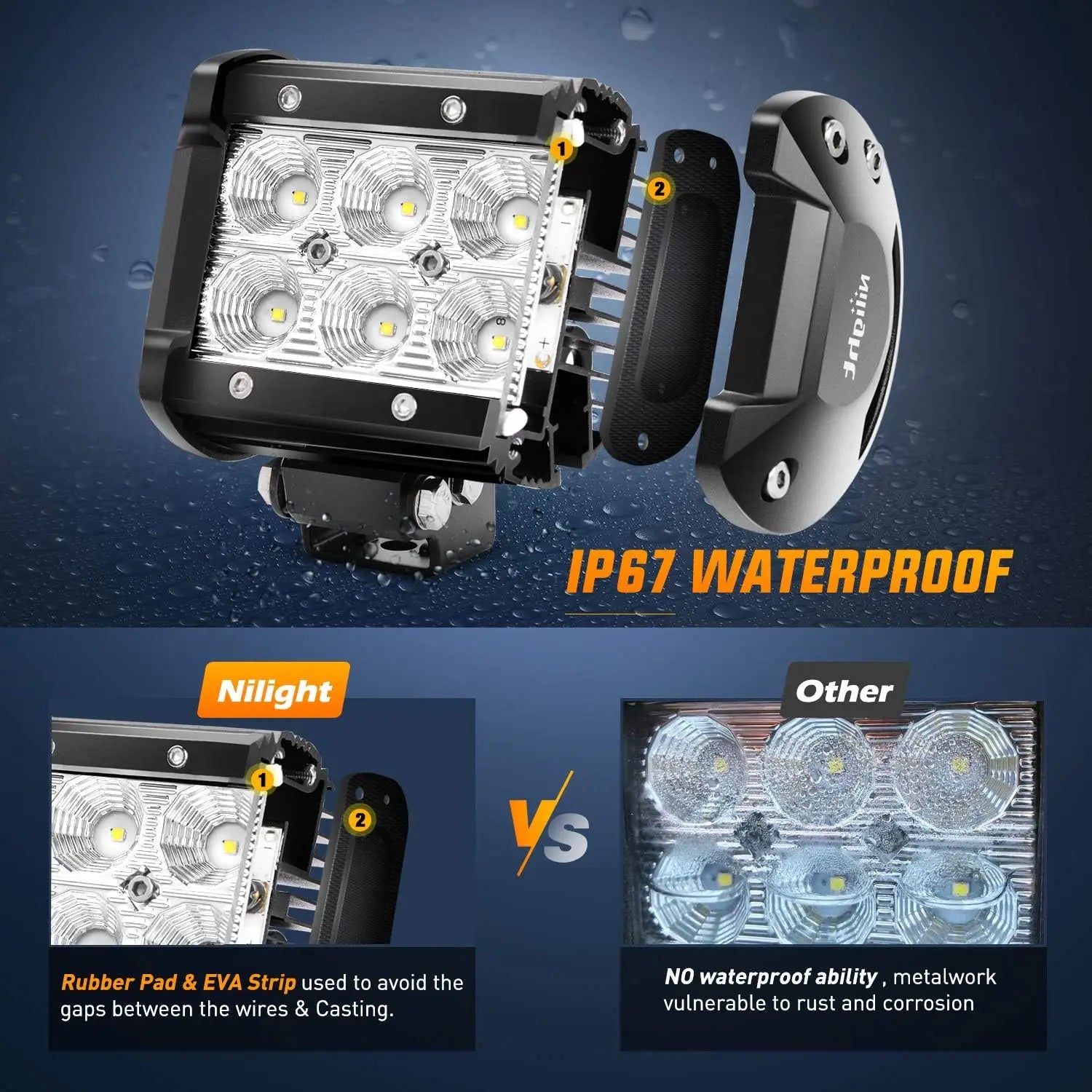 Nilight 4 Inch LED Pods, 4 Pack Flood Beam