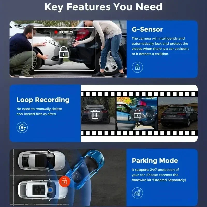 3-Channel Dash Cam, 1080p Front, Interior and Rear