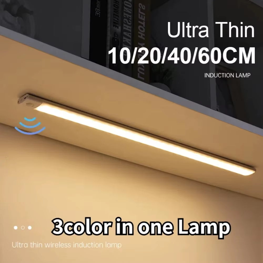 Cabinet Lights Motion Sensor LED Wireless USB under Ultra Thin Night Light for Kitchen Cabinet Bedroom Wardrobe Indoor Lighting