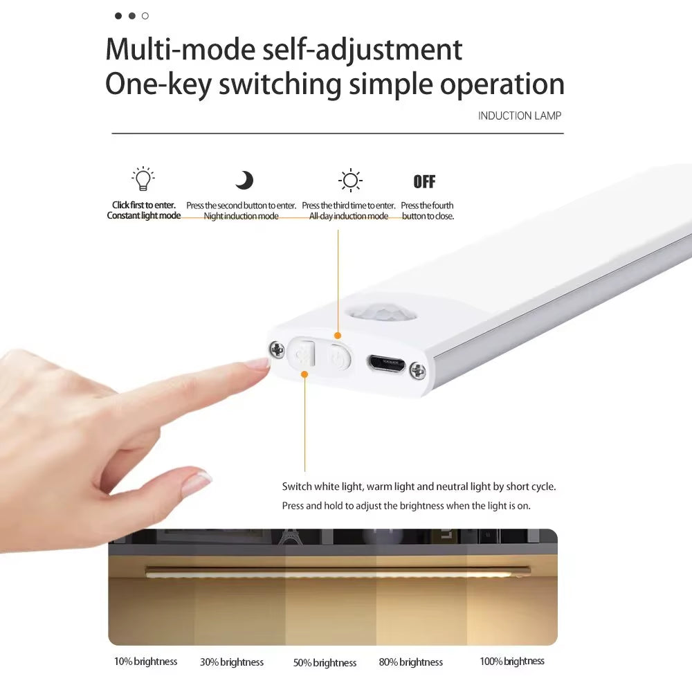Cabinet Lights Motion Sensor LED Wireless USB under Ultra Thin Night Light for Kitchen Cabinet Bedroom Wardrobe Indoor Lighting