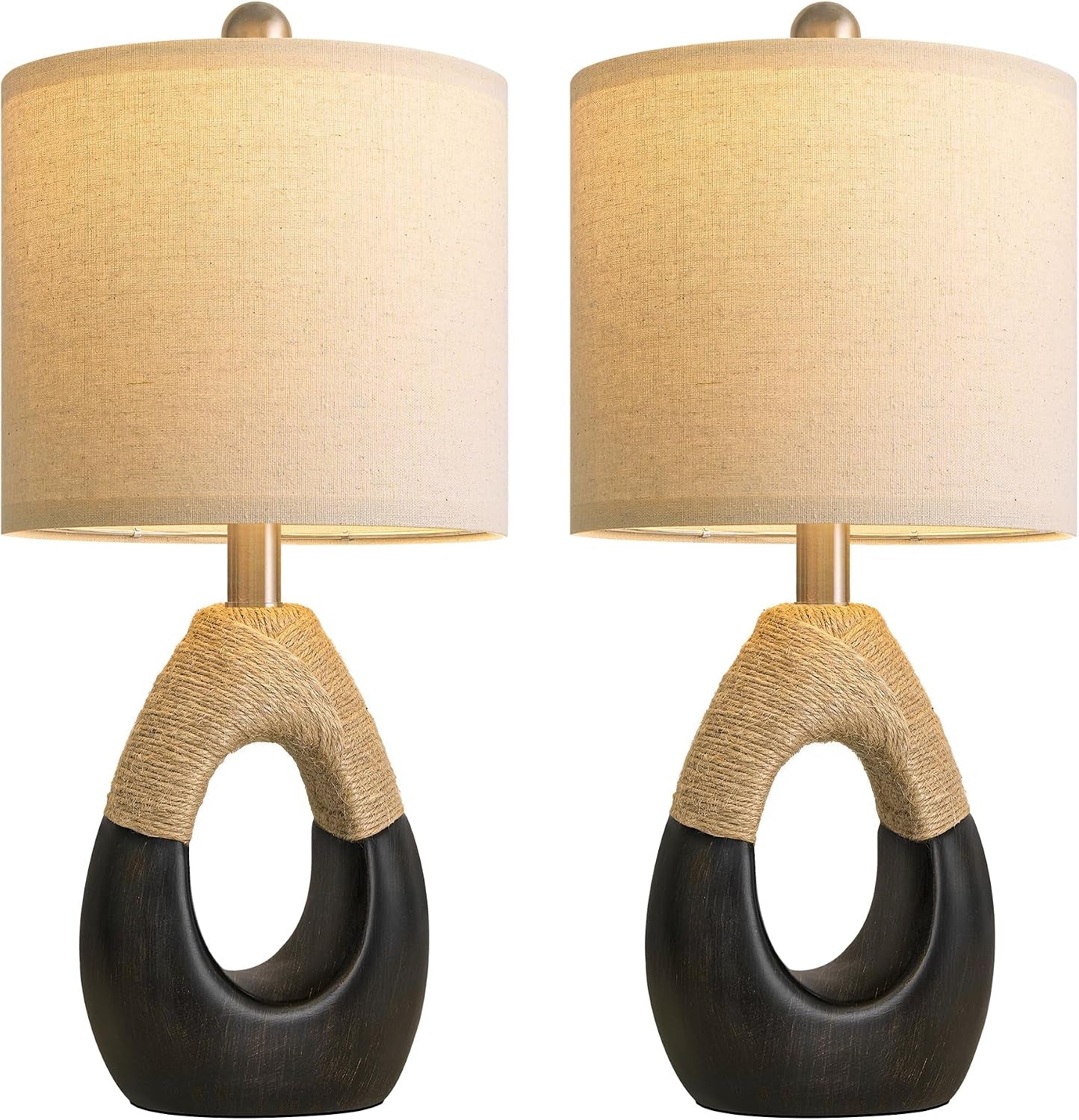 19" Table Lamps Set of 2, Bedside Lamps for Bedroom, Boho Lamps for Living Room, Rustic Lamps for Office, Vintage Design Nightstand Lighting (Bulb Not Included, Black)