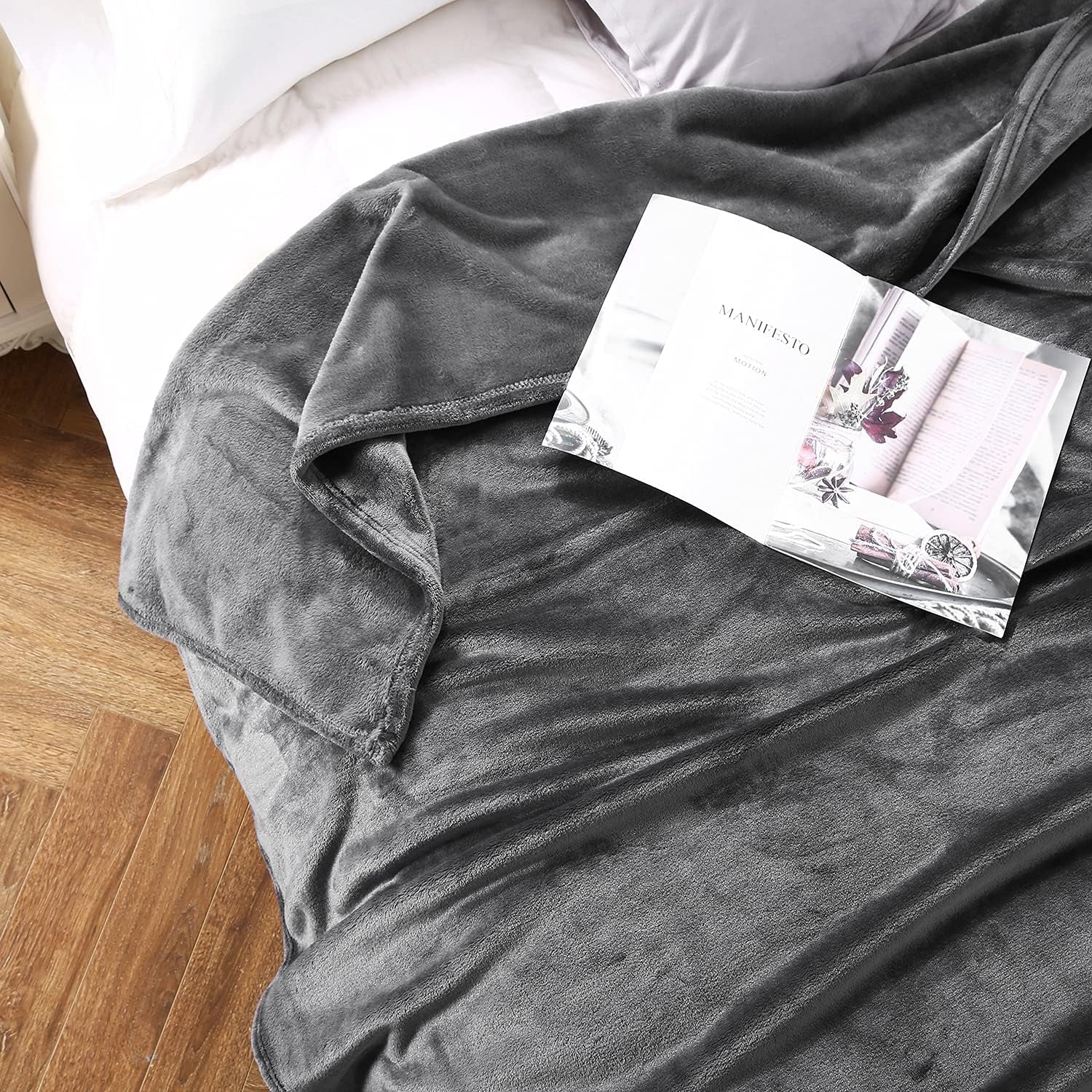 Large Flannel Fleece Throw Blanket, 90×90 Inch - Grey