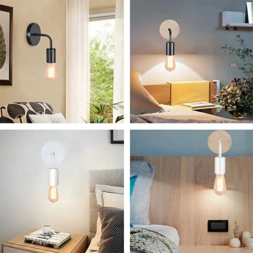 Retro E27 Wall Lamp Wrought Iron Wooden Modern Minimalist Lighting Fixture Living Room Bedroom Study Corridor Indoor Lighting