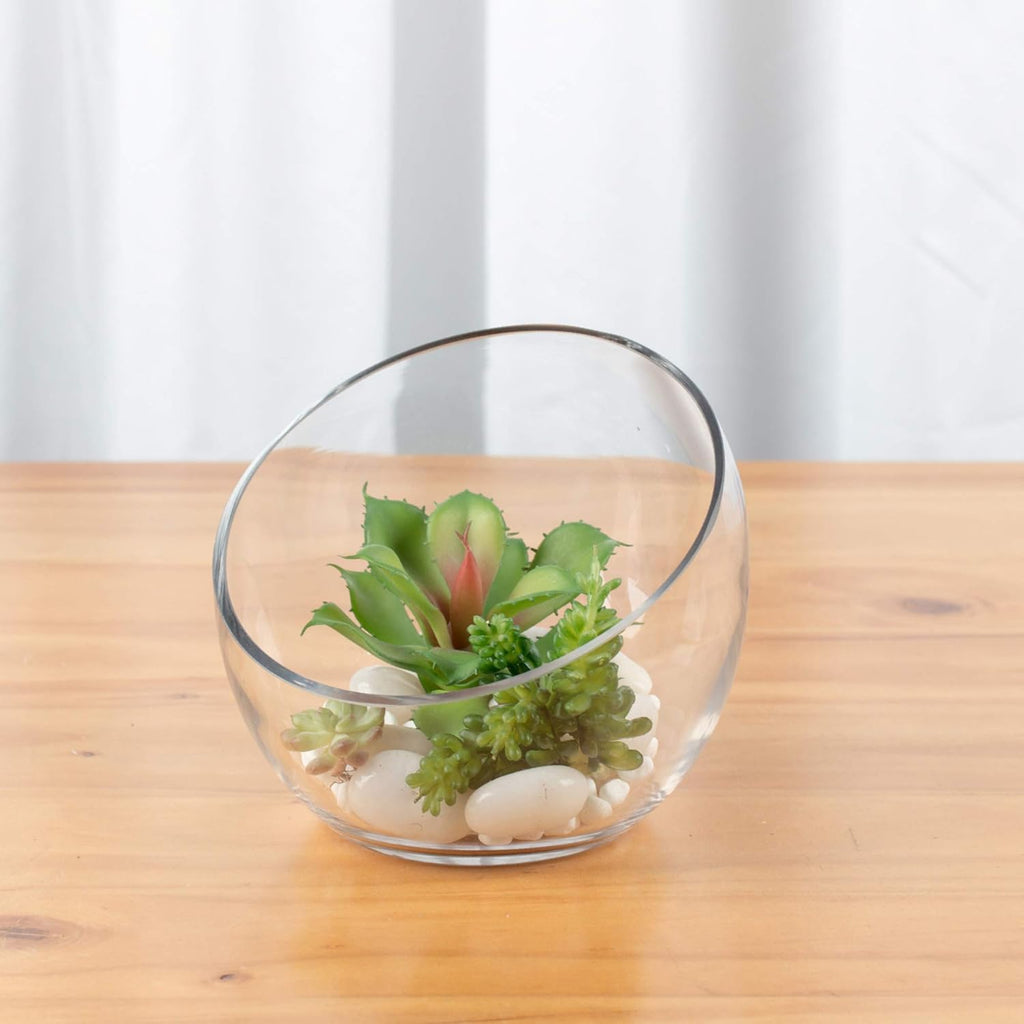 Clear Slant Cut Bowl Glass Vase, Glass Terrarium, Candy Dish, Glassware, Slant Cut, 7" Width, 6" Height (1 Piece)