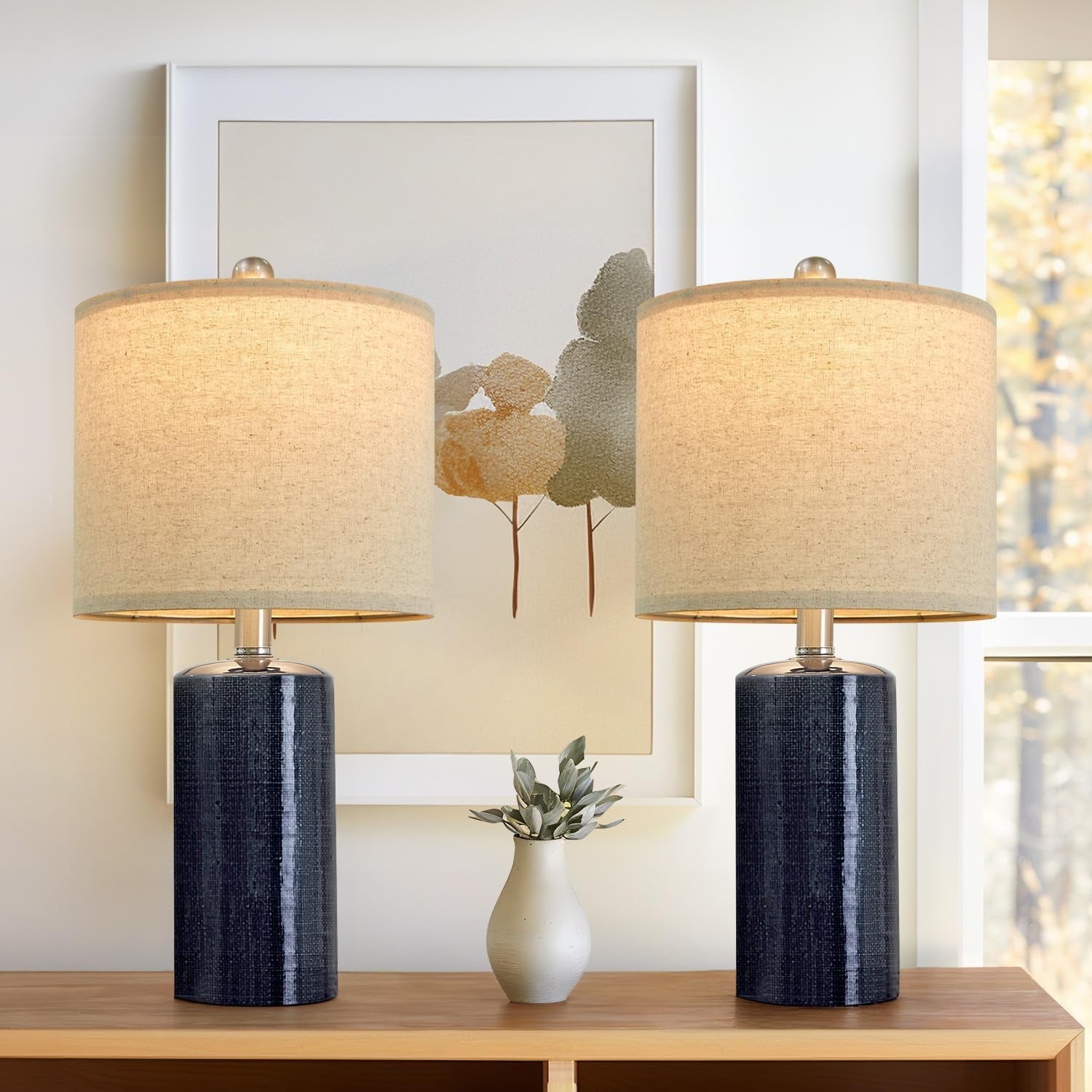 Small Table Lamps Set of 2 for Living Room 20.25" Blue Lamps Bedside Lamps