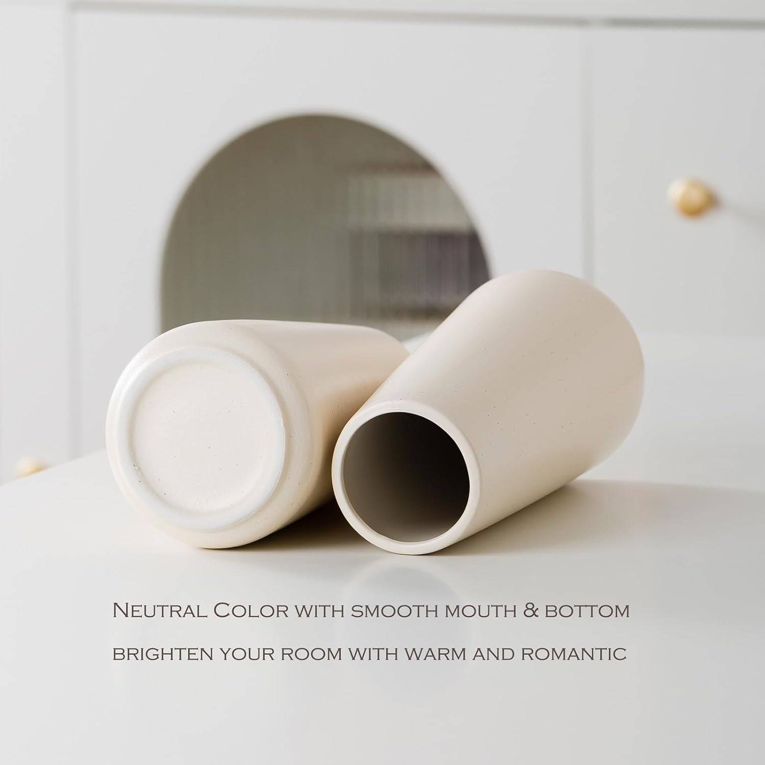 Simple Boho Ceramic Flower Vase for Home Decor (Beige,Big)