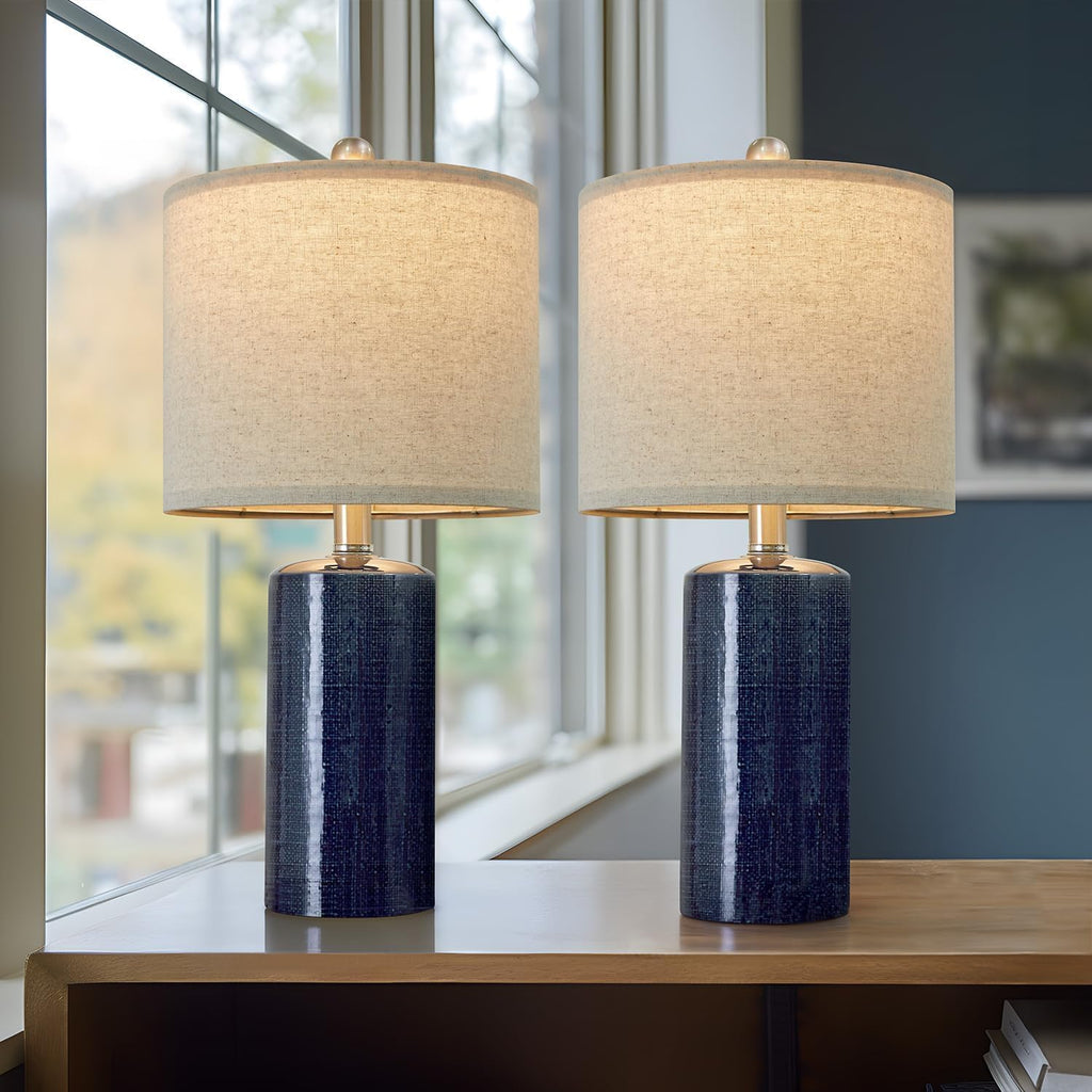 Small Table Lamps Set of 2 for Living Room 20.25" Blue Lamps Bedside Lamps