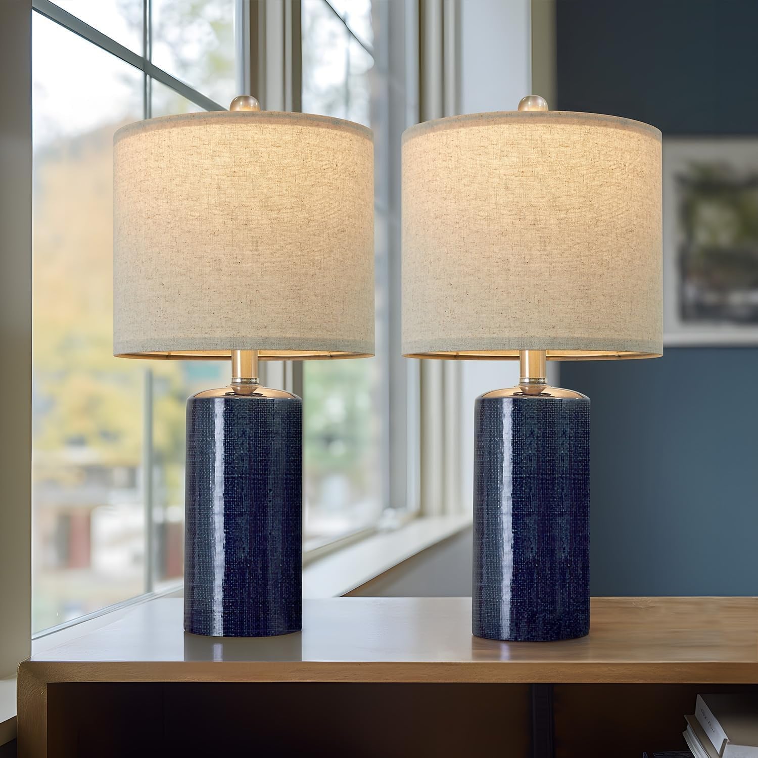 Small Table Lamps Set of 2 for Living Room 20.25" Blue Lamps Bedside Lamps