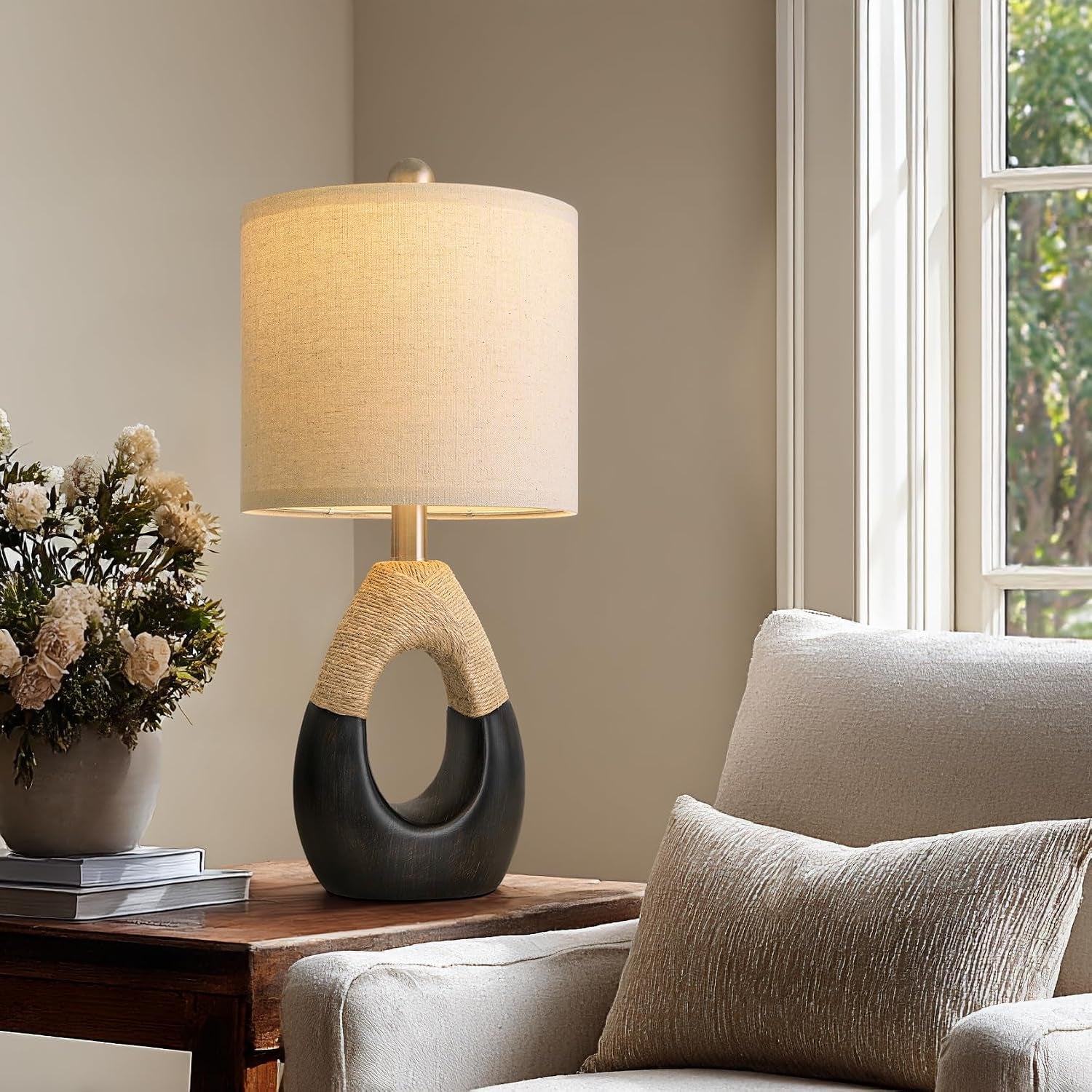 19" Table Lamps Set of 2, Bedside Lamps for Bedroom, Boho Lamps for Living Room, Rustic Lamps for Office, Vintage Design Nightstand Lighting (Bulb Not Included, Black)