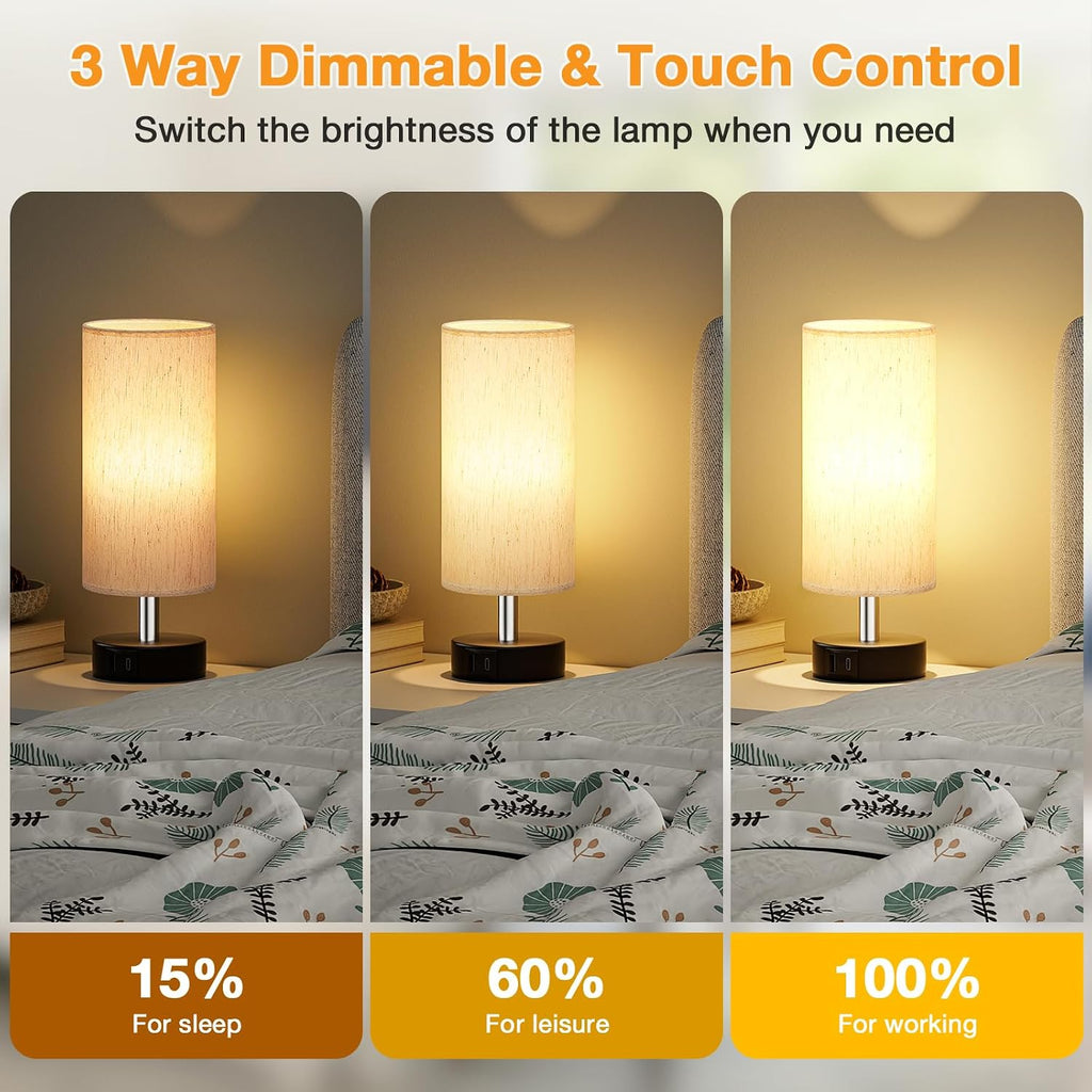 Small Table Lamps for Bedroom Set of 2 - Touch Lamps with 3 Way Dimmable