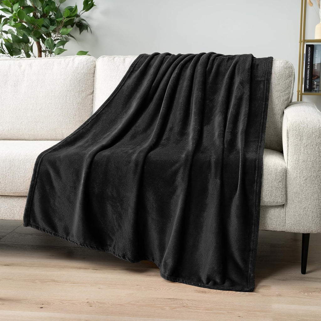 Black Fleece Bed Blanket Queen Size, Super Soft Fuzzy Flannel Throw for Couch Sofa, Luxury Plush Microfiber Large Throw Blanket Queen Bed, Home Cozy Velvet Gift Blanket, 90X90