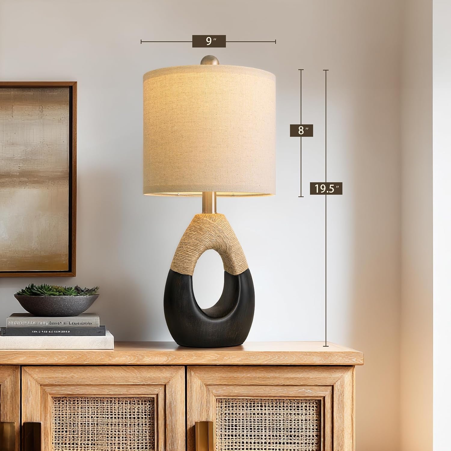 19" Table Lamps Set of 2, Bedside Lamps for Bedroom, Boho Lamps for Living Room, Rustic Lamps for Office, Vintage Design Nightstand Lighting (Bulb Not Included, Black)